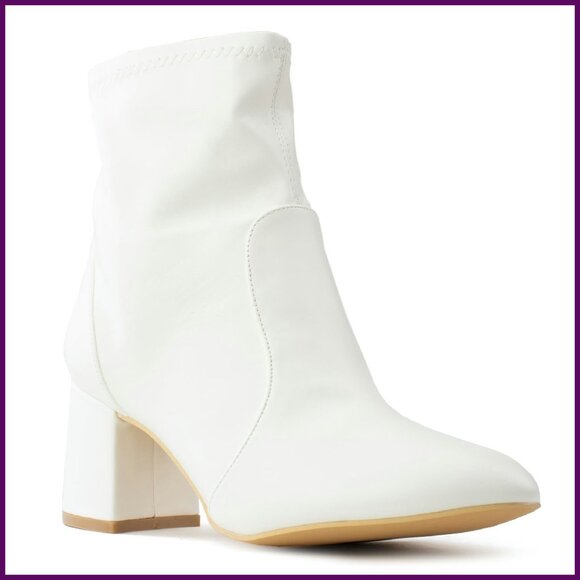 Wide Width Ankle Boots with Block Heel Plus Size Friendly Vegan Material